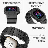 Compatible For Fitbit Versa 4/3/2/ Fitbit Versa Lite/Fitbit Sense 2/ Fitbit Sense Bands With Case, Protective Smartwatch Case Strap Rugged Sport Protector Wristbands Men Black