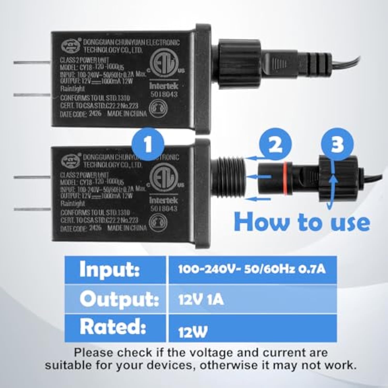 2Pack 12V 1A Replacement Yard Inflatable Adapters Class 2 Power Supply With 2 10Ft Extension Cords Transformer Us Plug F
