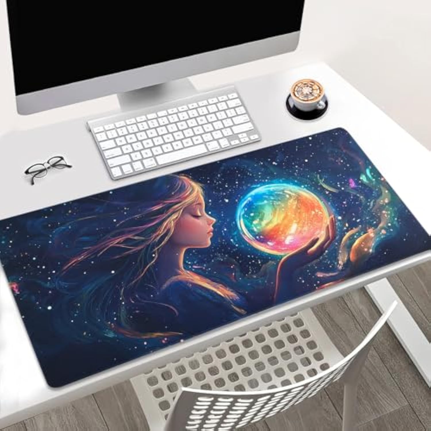 Extended Xxl Desk Mat, Fantasy Space Gaming Mouse Pad,Mouse Pad Gaming For Gamer, Office & Home?31.5X15.7 Inches,Mouse Pad Anime With Rainbow Planet,Computer Mats For Desktop