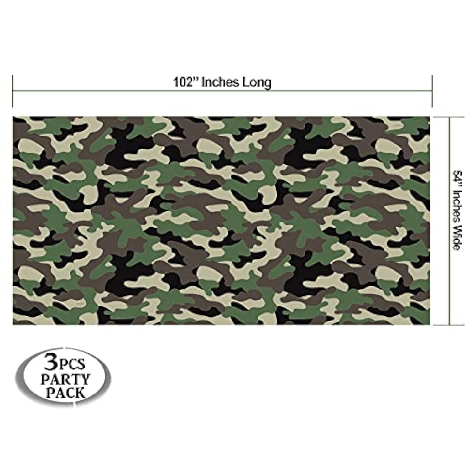 3-Pack Army Camo Plastic Tablecloths – 54" x 102" Military Party Covers for Tables & Decor