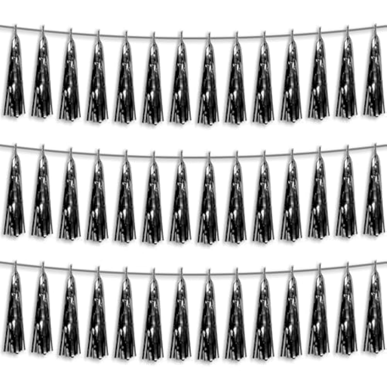 3P Black Foil Fringe Metallic Tassel Streamers Banner Tassel Garland For Parade Floats, Bachelorette, Wedding, Birthday, Halloween, Christmas, Bridal/Baby Shower Party Decorations