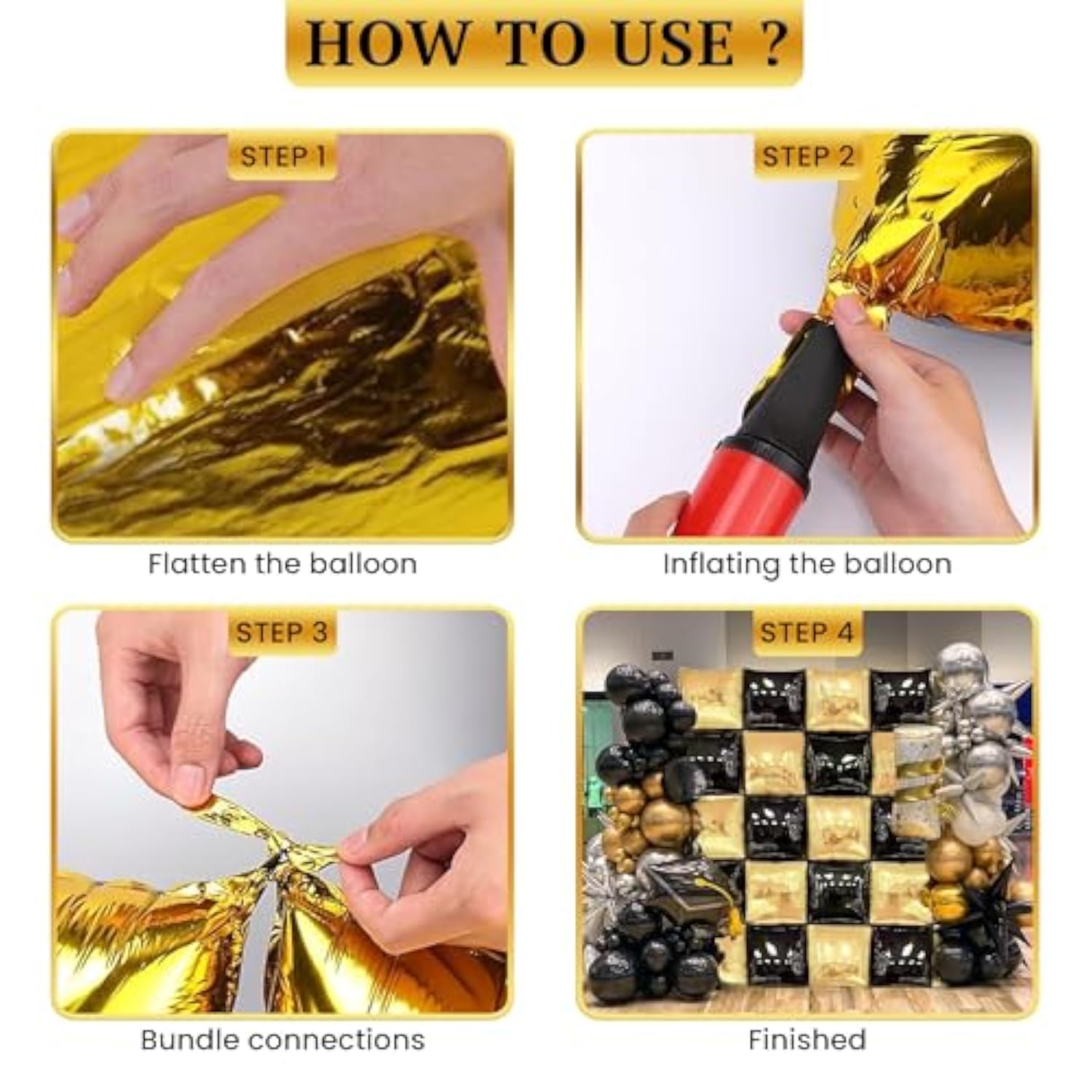25 Pcs Black & Gold Balloon Wall Backdrop 22in Double-Sided Party Decor