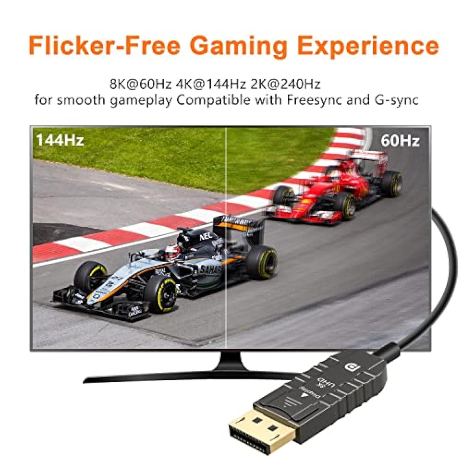 8K Fiber Optic Displayport 1.4 Cable 50 Ft, Active Optical Dp To Dp Cable Supp