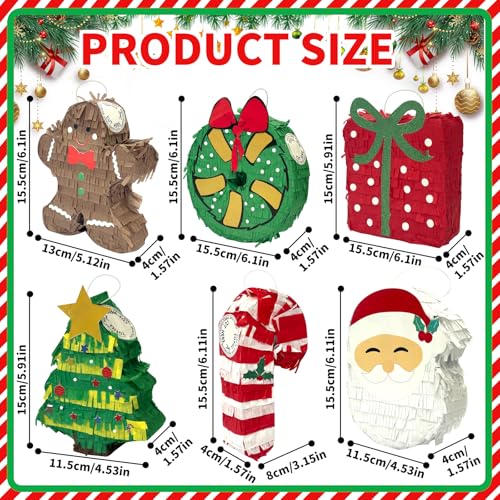 6 Pcs Mini Christmas Piñata Gingerbread Man Snowman Piñata