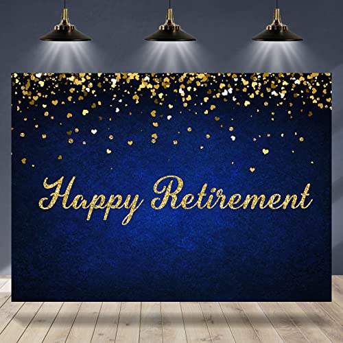 Happy Retirement Backdrop Royal Blue Backdrop with Golden Glitter Dots - 7x5ft Photo Booth Banner for Party Decorations