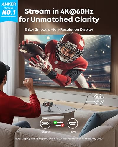 Anker HDMI Cable, 4K@60Hz Ultra-Fast Nylon-Braided USB C to HDMI Cord with Advanced Shielding, Thunderbolt 5/4/3, for MacBook, iPad, iPhone, HD TV,