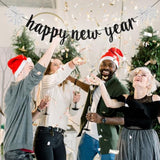 Happy New Year 2026 Banner Black Glitter Party Decor for New Year Eve