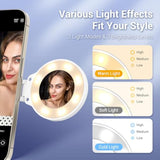 JJC Magnetic Phone Selfie Ring Light, Rechargeable Cell Phone Light with 3 Light Modes/3 Brightness Levels, 180 Flip & Built-in Mirror Design Phone Fill Light for Vlog Live Streaming