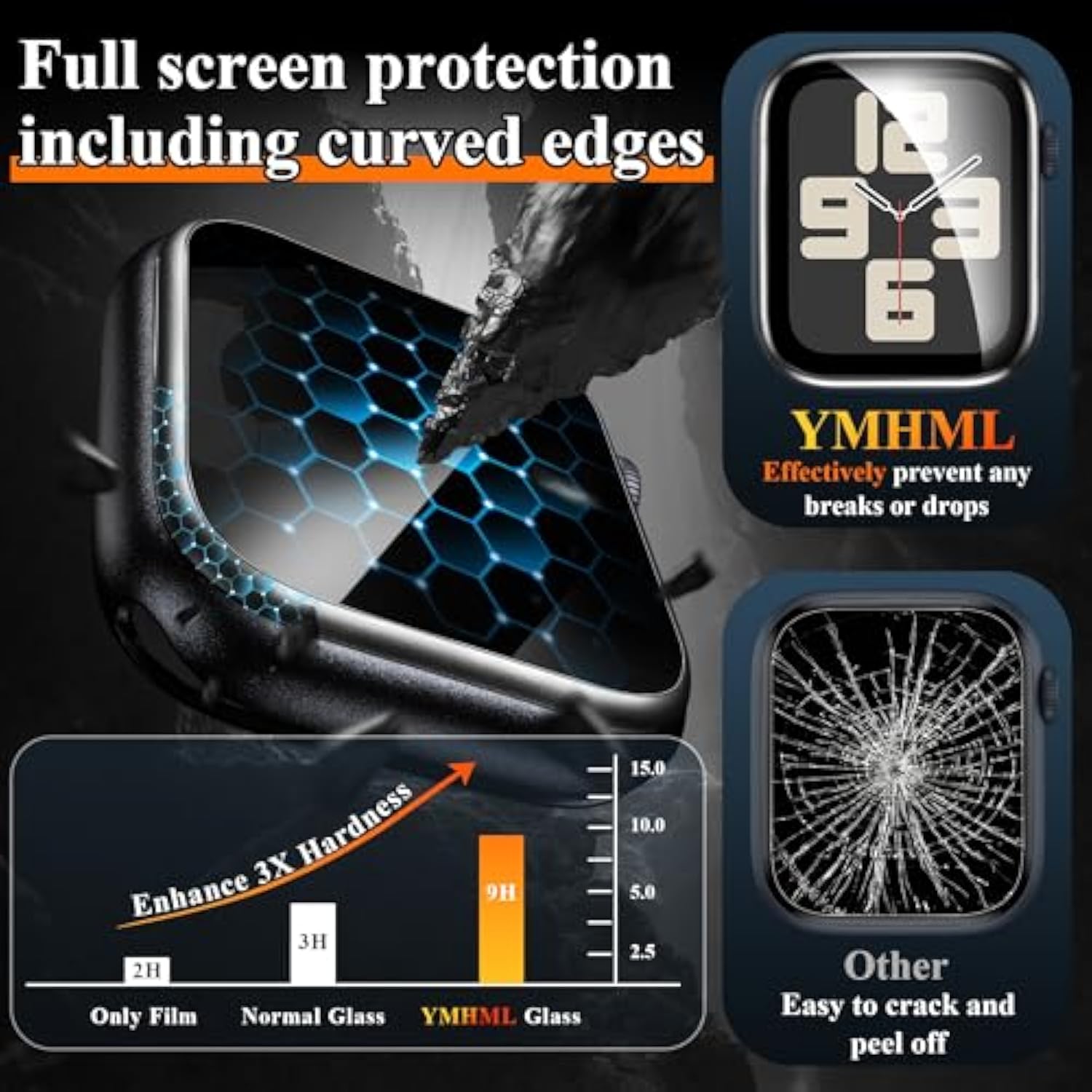 2 Pack For Watch Screen Protector 44Mm Se 2Nd/Se/Series 6 5 4, Titanium Bumper With Tempered Glass, [Upgrade Zero Bubble] Waterproof Full Cover Film For Iwatch Accessories, Black