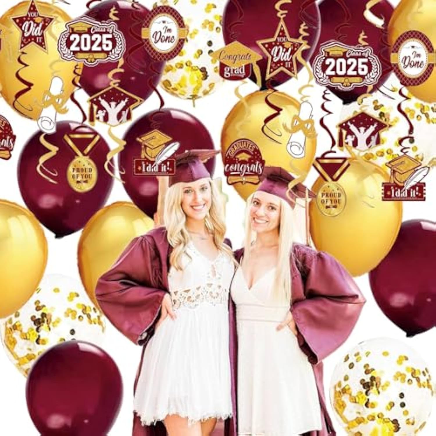 Graduation Party Decorations Maroon Gold 2026/Burgundy Gold Graduation Deororations Fsu Asu/Hanging Swirls 15Pcs Class Of 2026 Maroon Classroom Grad Decorations