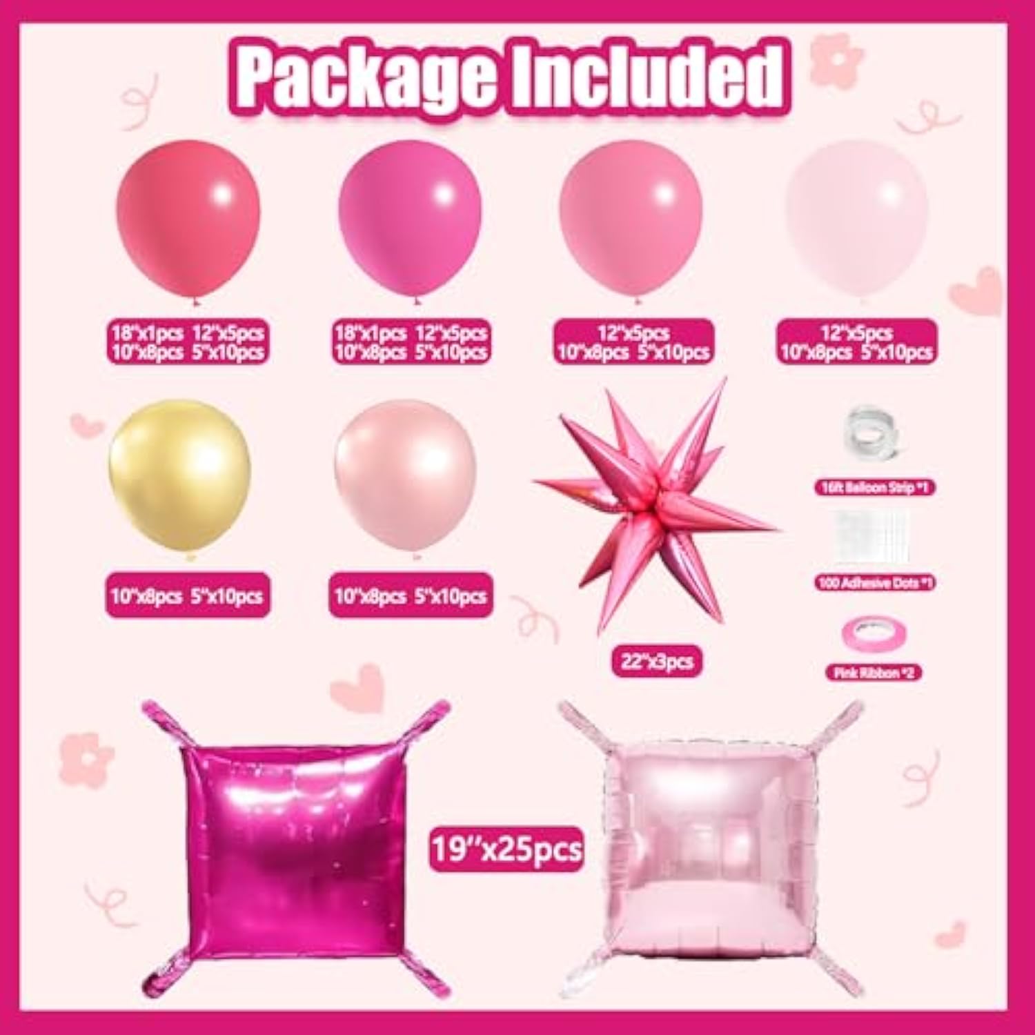 Metallic Magenta Hot Pink Flat Square Foil Balloons Backdrop Wall, Double Sided Tunnel With Latex Pink Balloon Arch Garland Kit For Valentine'S Day Anniversary Bridal Wedding Birthday Party Decoration