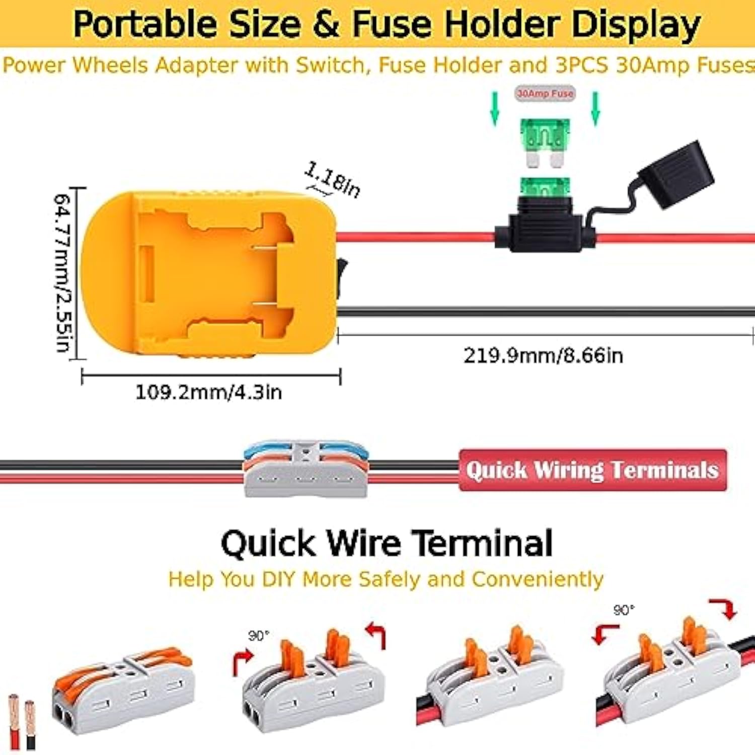 Power Wheels Adapter Compatible With Dewalt 20V Battery With Fuse & Wire Terminals?Work With 20V Dcb205 Dcb206 Dcb200 Lithium Battery Converter For Rc Car,Robotics,Rc Truck,Diy Use