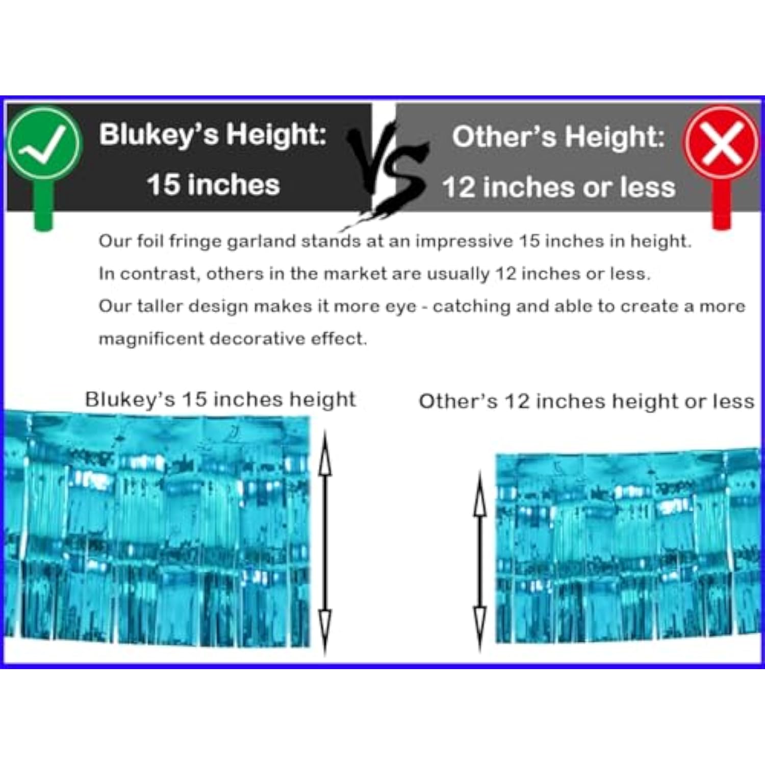 10 Feet By 15 Inch Turquoise Foil Fringe Garland, Shiny Metallic Tinsel Banner Ideal For Parade Floats, Bridal Shower, Wedding, Birthday, Christmas - Wall Ceiling Hanging Fringe Drapes