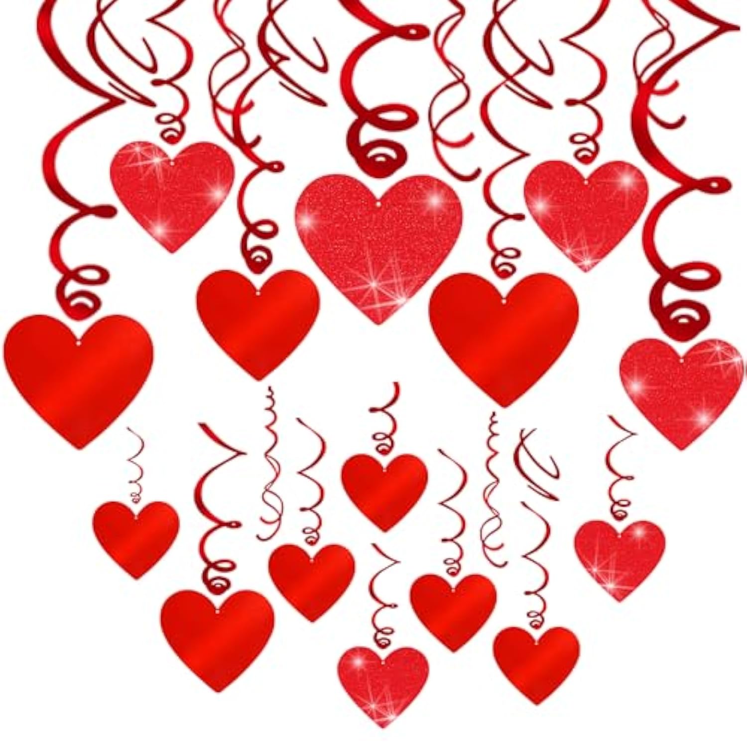 30 Pcs Valentines Day Decorations Hanging Swirls,Red Glitter Heart Hanging Decorations Love Heart Swirls For Valentine'S Day Party Decorations Supplies Romantic Wedding Photo Prop Glitter Ornaments
