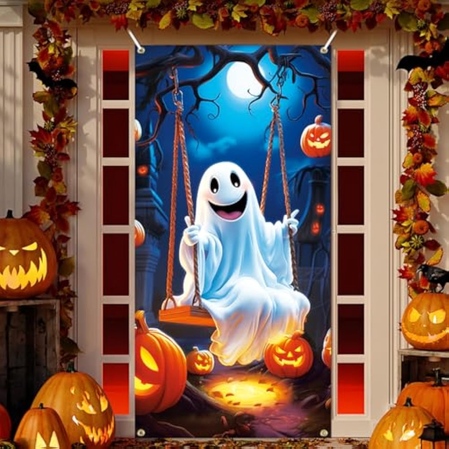Halloween Door Cover Ghost Banner 71.6x35.4 Inch Indoor Outdoor Party Decorations