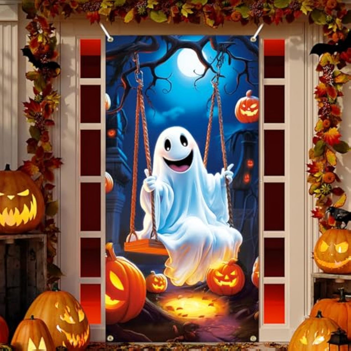 Halloween Door Cover Ghost Banner 71.6x35.4 Inch Indoor Outdoor Party Decorations