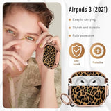 For Cute Airpods 3 Case (2021) With Safety Lock,Compatible Leopard Print Airpod 3Rd Generation Case For Women Girly With Keychain-Gold