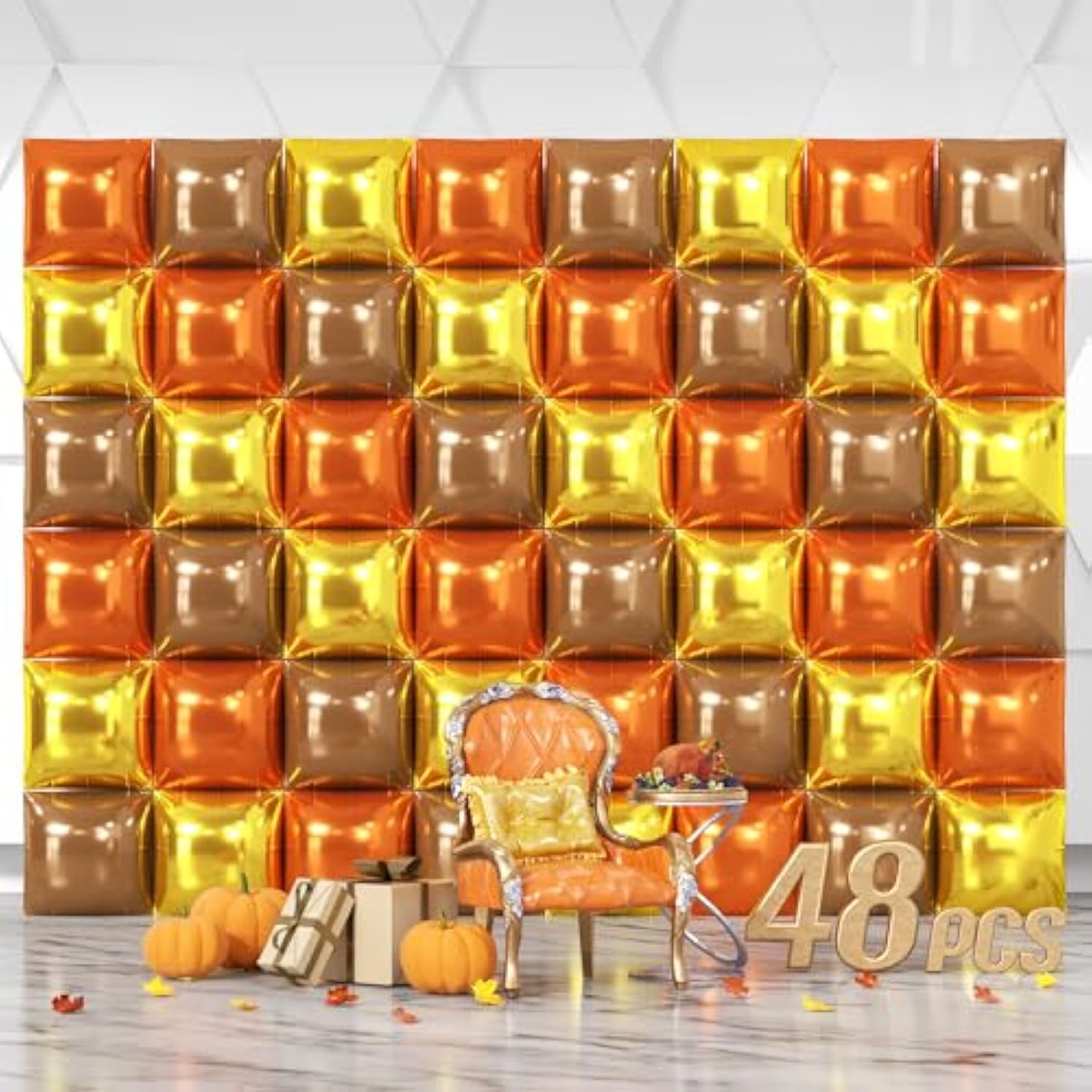 48pcs Orange Gold Brown Foil Balloons Wall Backdrop Metallic Fall Balloon Arch Kit