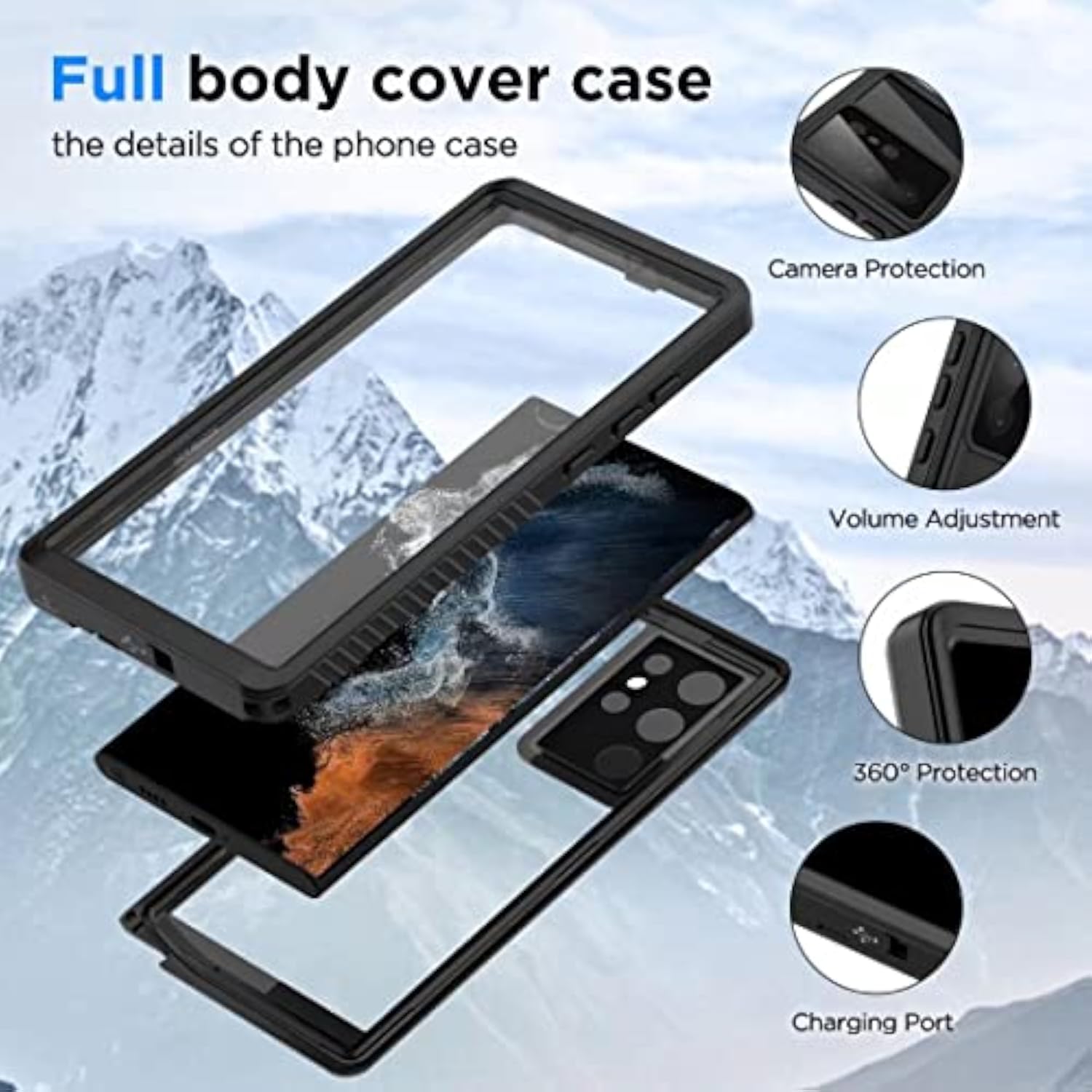 Samsung Galaxy S22 Ultra Waterproof Case with Built-in Screen Protector, 6.8inch 360° Full Body Heavy Duty Dustproof Shockproof Case Cover for Samsung Galaxy S22 Ultra