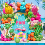 Tropical Party Decorations, 200 Pcs Hawaiian Luau Aloha Party Decorations With 144 Pcs Balloons Reusable Plastic Drink Straws, Photo Booth Props, Palm Leaves For Birthday Baby Shower Pool Summer Party