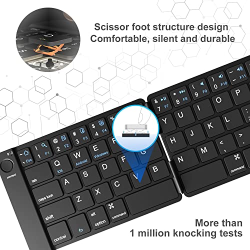 Foldable Bluetooth Keyboard,Portable Wireless Keyboard,Rechargeable,Full Size,Ultra Slim,Compatible Ios Android Windows Smartphone Tablet And Laptop-(Black)
