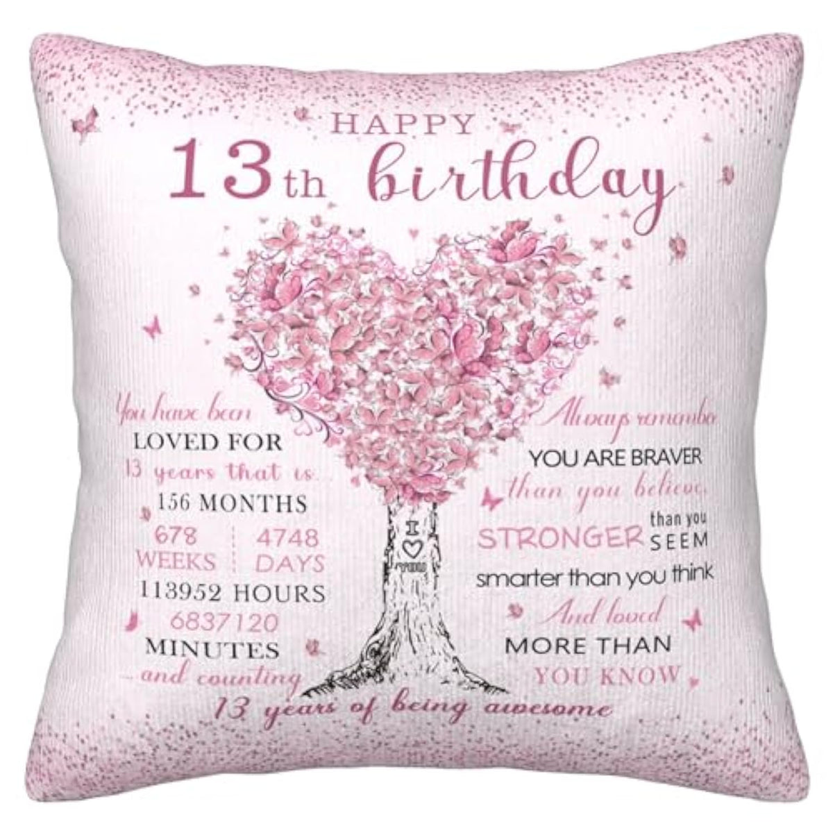13 Year Old Girl Gifts Pillow Cover 18X18 Inch - 13Th Birthday Decorations/Gifts For Girls Pillowcase - Best Presents For 13 Year Old Girl Pillow Cover