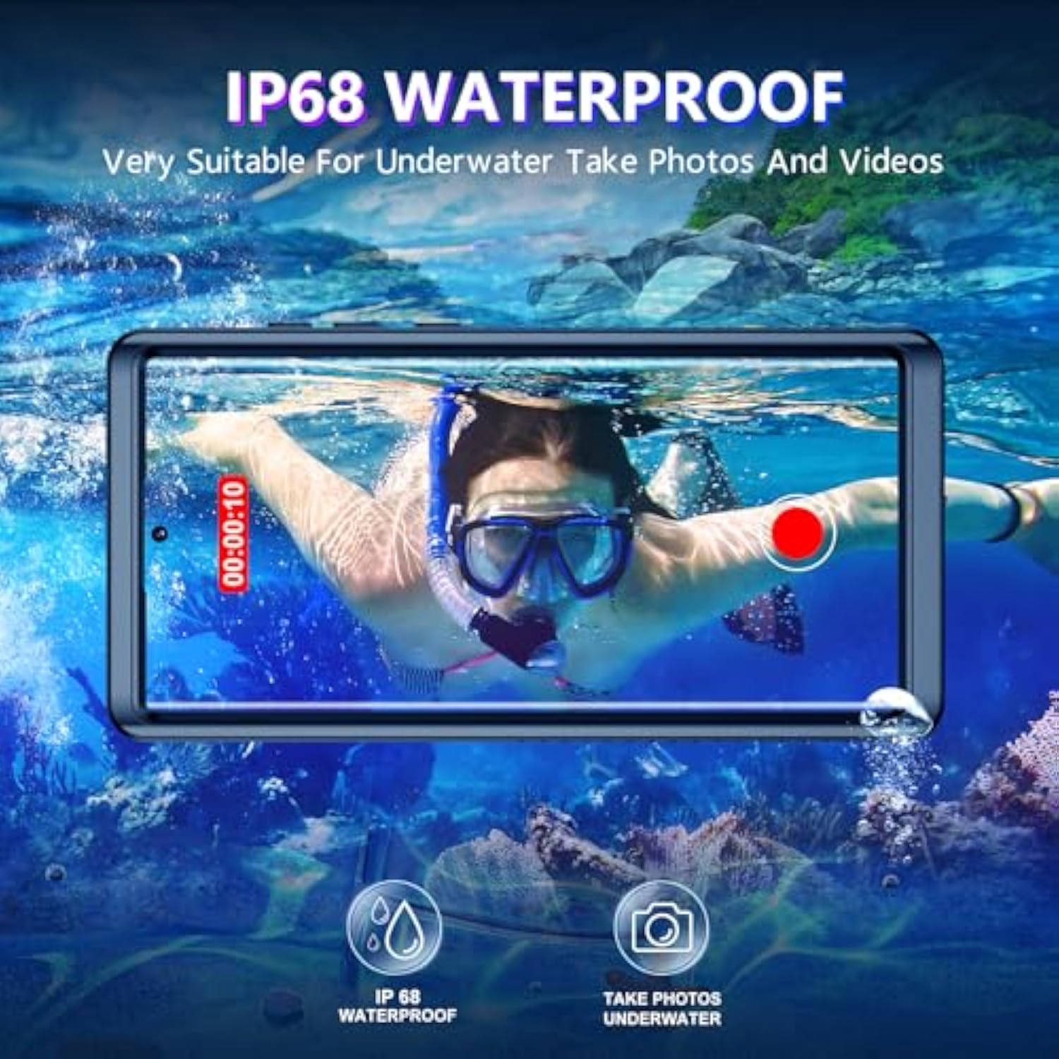 Designed For Samsung Galaxy S22 Ultra Case,Waterproof Built-In Lens & Screen Protector [Full Body Shockproof][Military Drop Proof][Ip68 Underwater] Phone Case For S22 Ultra 5G-Black (2022)