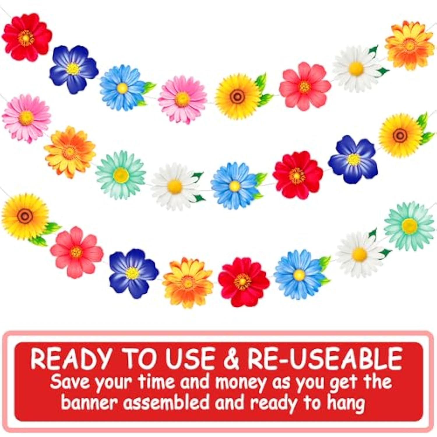 3Pcs Spring Flower Hanging Banners Daisy Garlands Floral Party Decoration For Spring Flower Theme Birthday Wedding Baby Shower Supplies