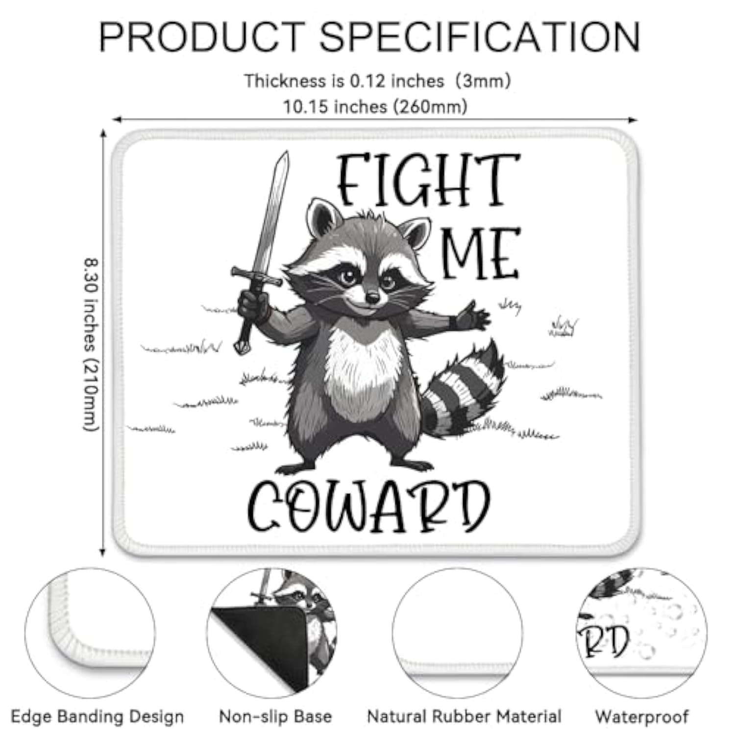 Fight Me Coward Mouse Pad For Desk, Funny Raccoon Gifts For Men Women, Sarcastic Mousepad Gifts For Coworkers Colleagues Friend, Christmas Halloween Birthday Office Gifts For Raccoon Lover