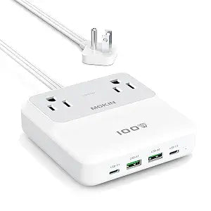 100W Travel Power Strip 2 AC Outlets 2 USB C 2 USB A 5FT Flat Plug