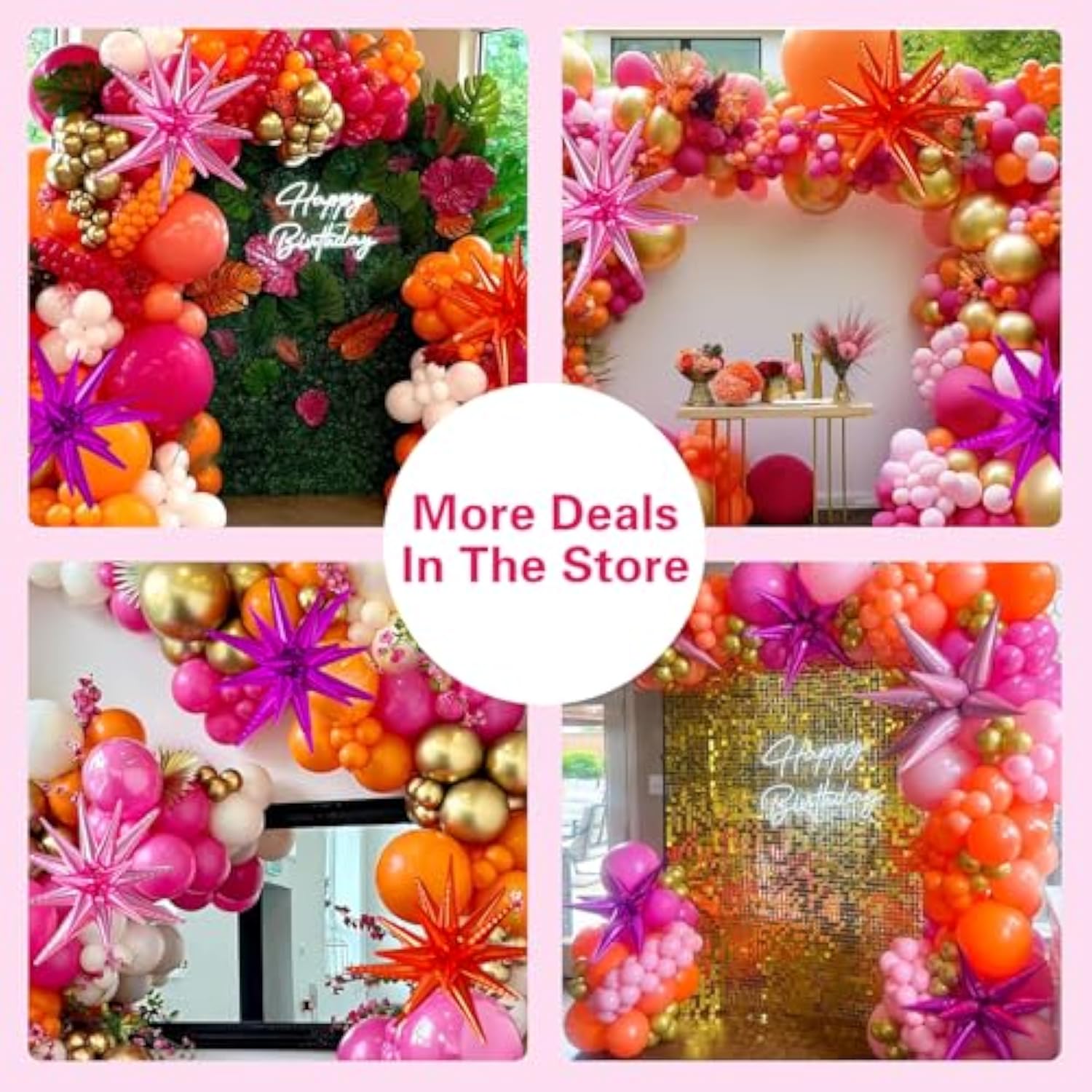 137Pcs Pink And Orange Balloons Garland Arch Kit With Stars - 5 10 12 18 Inch Hot Pink Light Pink Orange Gold Latex Balloons For Birthday Baby Shower Graduation Tropical Party Decorations