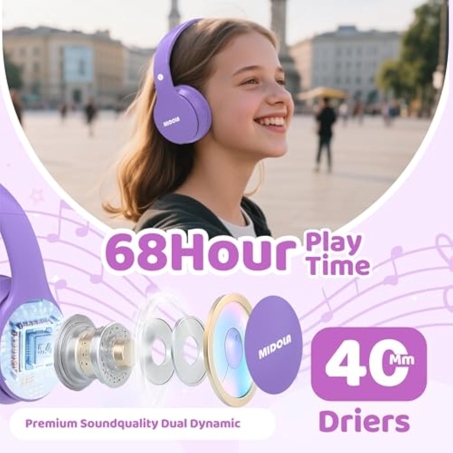 Headphones Bluetooth Wireless Kids Volume Limit 85Db /110Db Over Ear Foldable