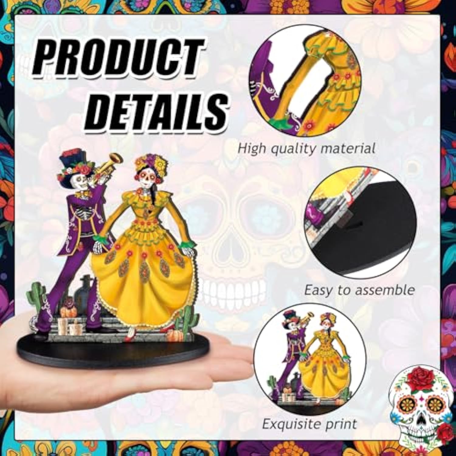 12 Pcs Day Of The Dead Table Decorations Wooden Mexican Dia De Los Muertos Altar Centerpiece Halloween Sugar Skull Table Topper Decor Skeleton For Mexican Fiesta Tiered Tray Decor Party Favor