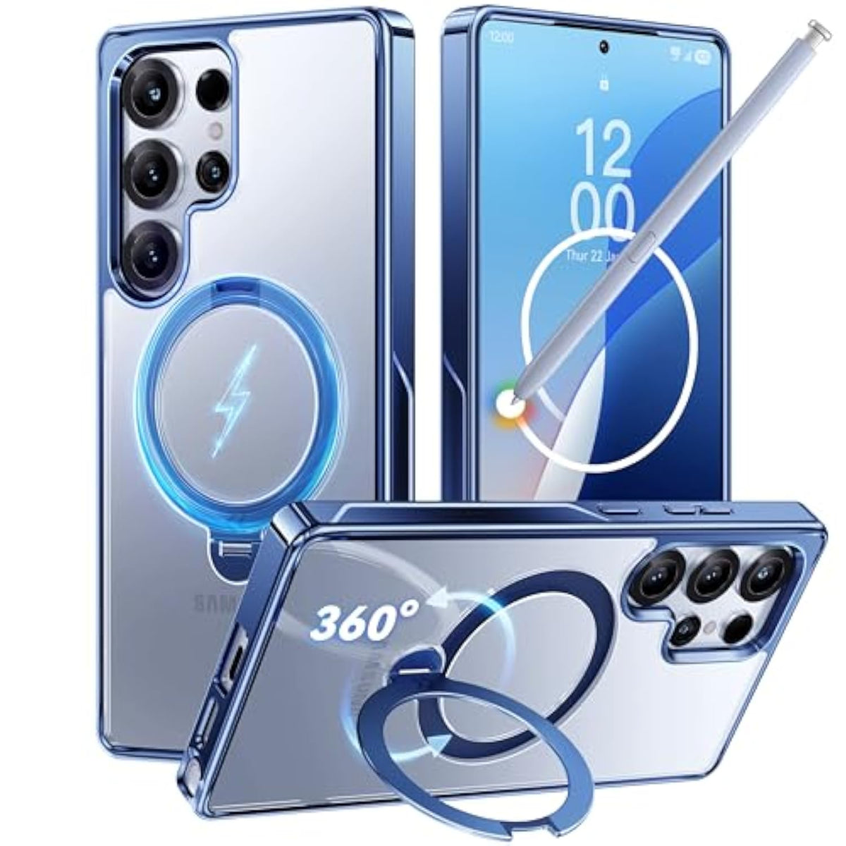 Titanium Blue 360° Spin Magnetic Stand For Samsung Galaxy S25 Ultra Case, 16Ft Protection, Fit For Magsafe, Protective Polish S25 Ultra Case With Kickstand Ring 6.9"