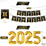 , New Years Eve Party Supplies 2025 - Huge, Set Of 32 | Gold Fringe, Black And Gold Happy New Year Banner, 2025 Balloon Numbers | New Year Foil Balloons, New Years Swirls | Nye Decorations 2025