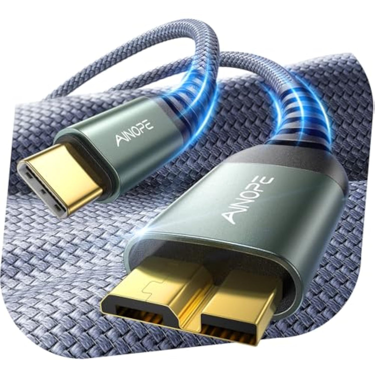 External Hard Drive Cord 10Gbps Micro B To Usb C External Hard Drive Usb C To Micro B Cable Nylon Braided For Macbook Air/Pro, Seagate, Wd Toshiba, Ssd, Iphone, Ipad, Camera, 1.6Ft, Grey