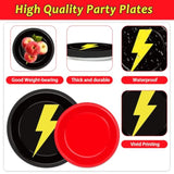 96Pcs Red Black Yellow Birthday Party Plates And Napkins For Cartoon Game Party Supplies Lightning Dessert Plates Cartoon Animated Parties Tableware Set For Kids 24 Guests Birthday Parties Decorations