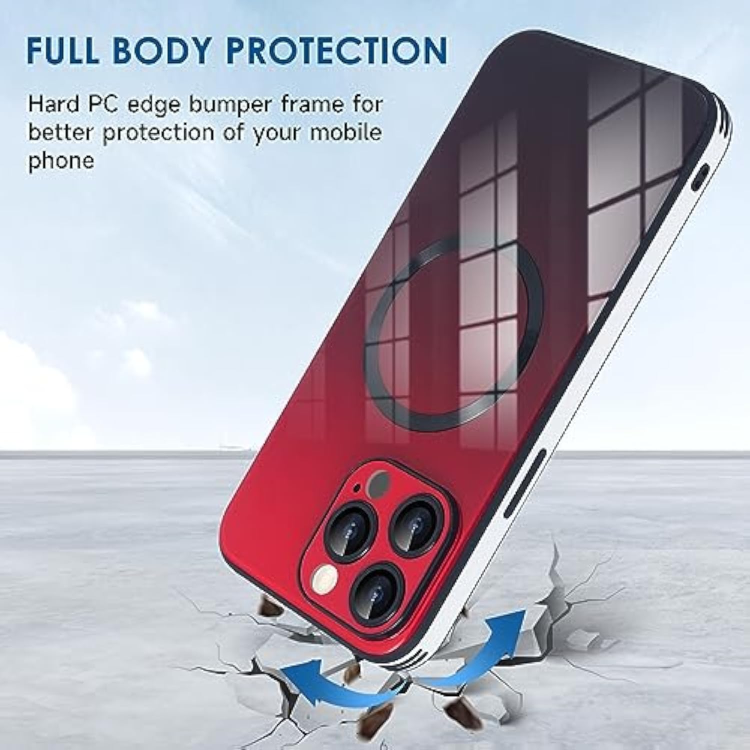 Compatible With Iphone 16 Pro Max Case Magnetic, With Full Camera Lens Protector [Compatible With Magsafe] Scratch Resistant Gradient Glass Back Cover Phone Case-Red