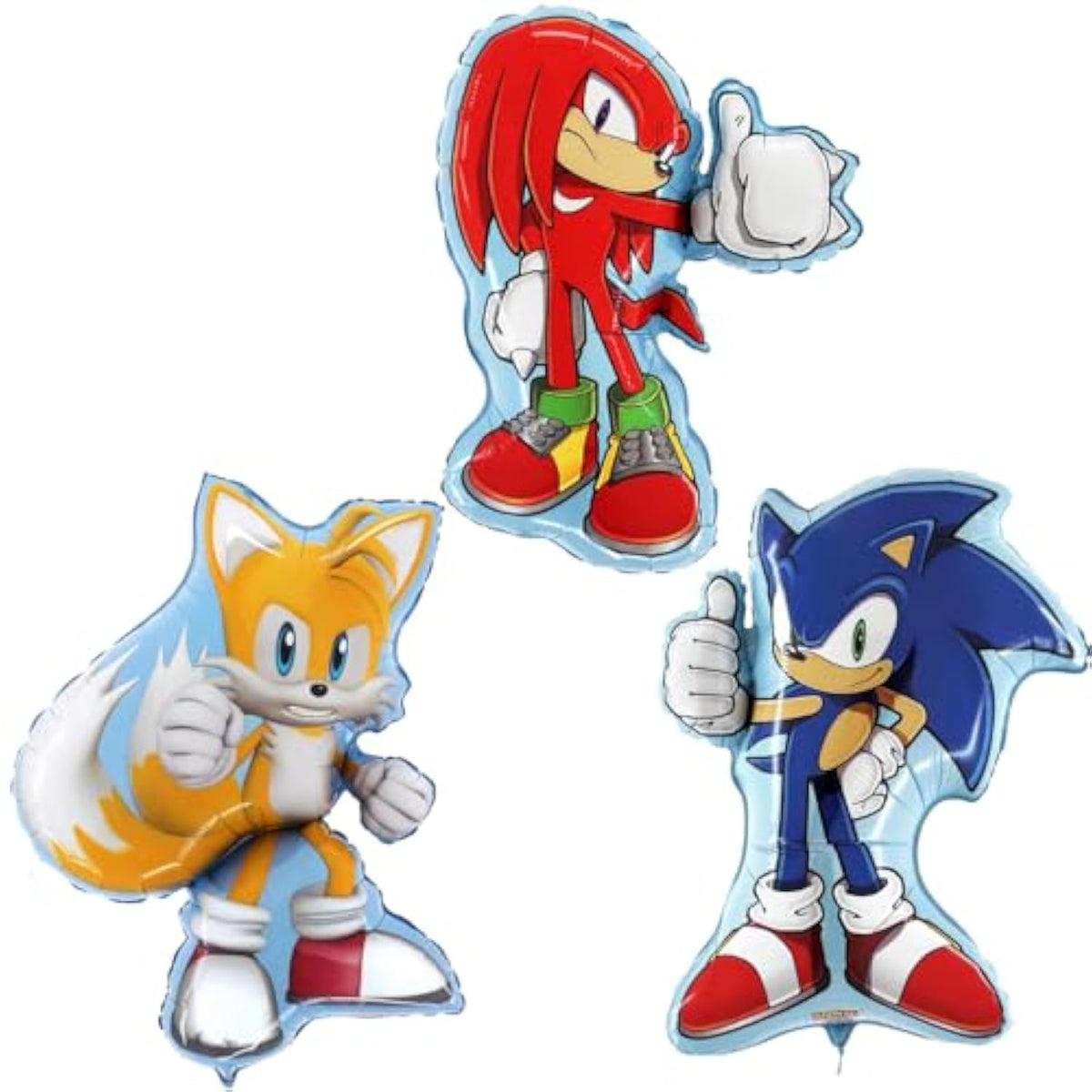 3-pack Sonic & friends foil balloons: Sonic 29", Tails 33", Knuckles 26"
