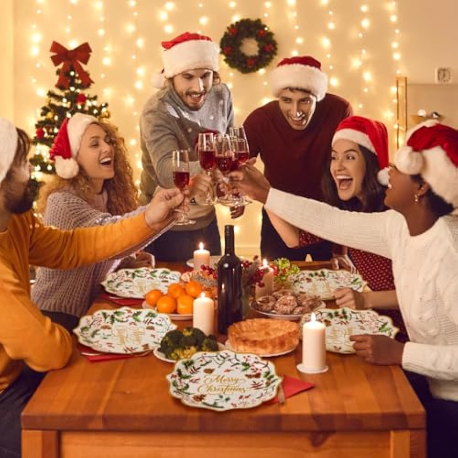 100 Pcs Merry Christmas Paper Plates Scalloped Edge 9 Inches Disposable Berry Holly Decorative Dinner Dessert Paper Plates For Winter Holiday Dinner Birthday Xmas Party Supplies