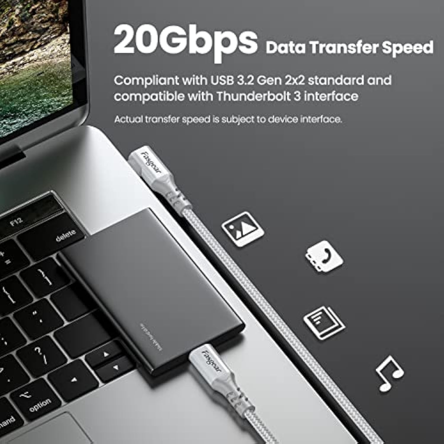 Usb C 3.2 Gen 2X2 Cable 6Ft Right Angle 20Gbps 4K Video 100W Charging Type C C