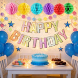 Birthday Banner Decorations With Honeycomb Balls, Stars, Circle Dots Garland Swirl Streamer Happy Birthday Party Decorations Supplies For Party(Macaron)