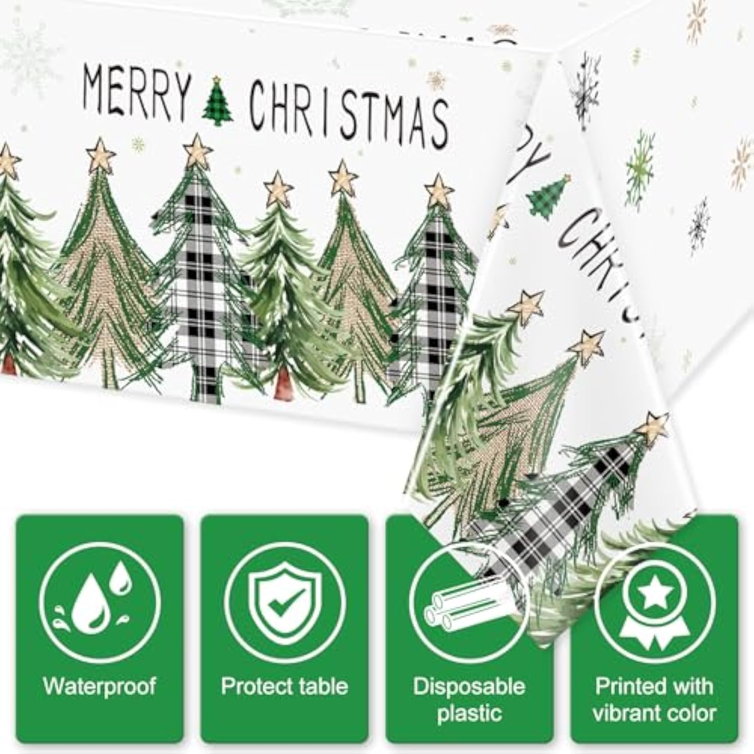 3pcs Christmas Tree Tablecloth Disposable Xmas Party Table Cover 54x108in
