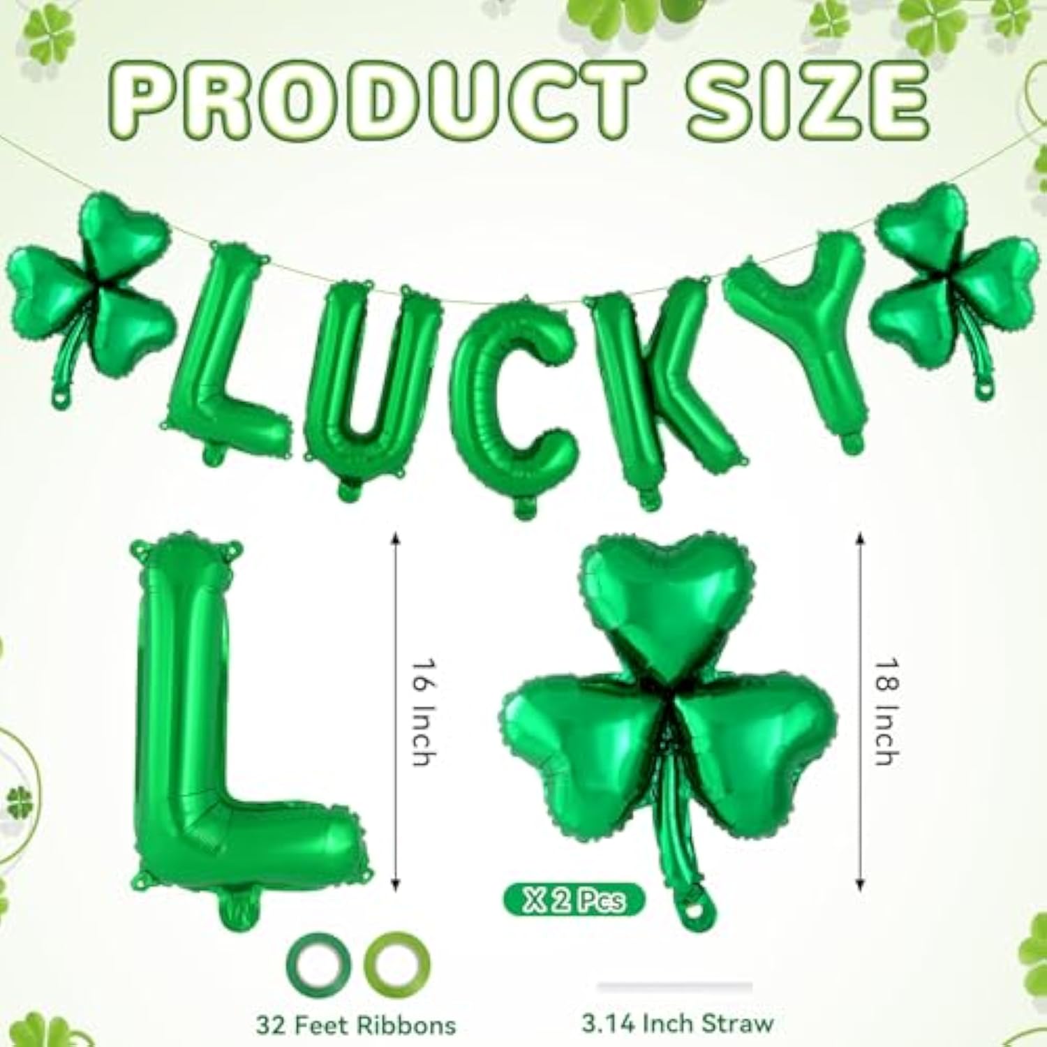 St. Patrick’S Day Balloons, 16 Inch Green Foil Lucky And Shamrock Balloon Banner, Clover Mylar Balloon For St. Patrick’S Day, Spring-Themed, Birthday Party Decorations (16 Inch-Green Lucky)