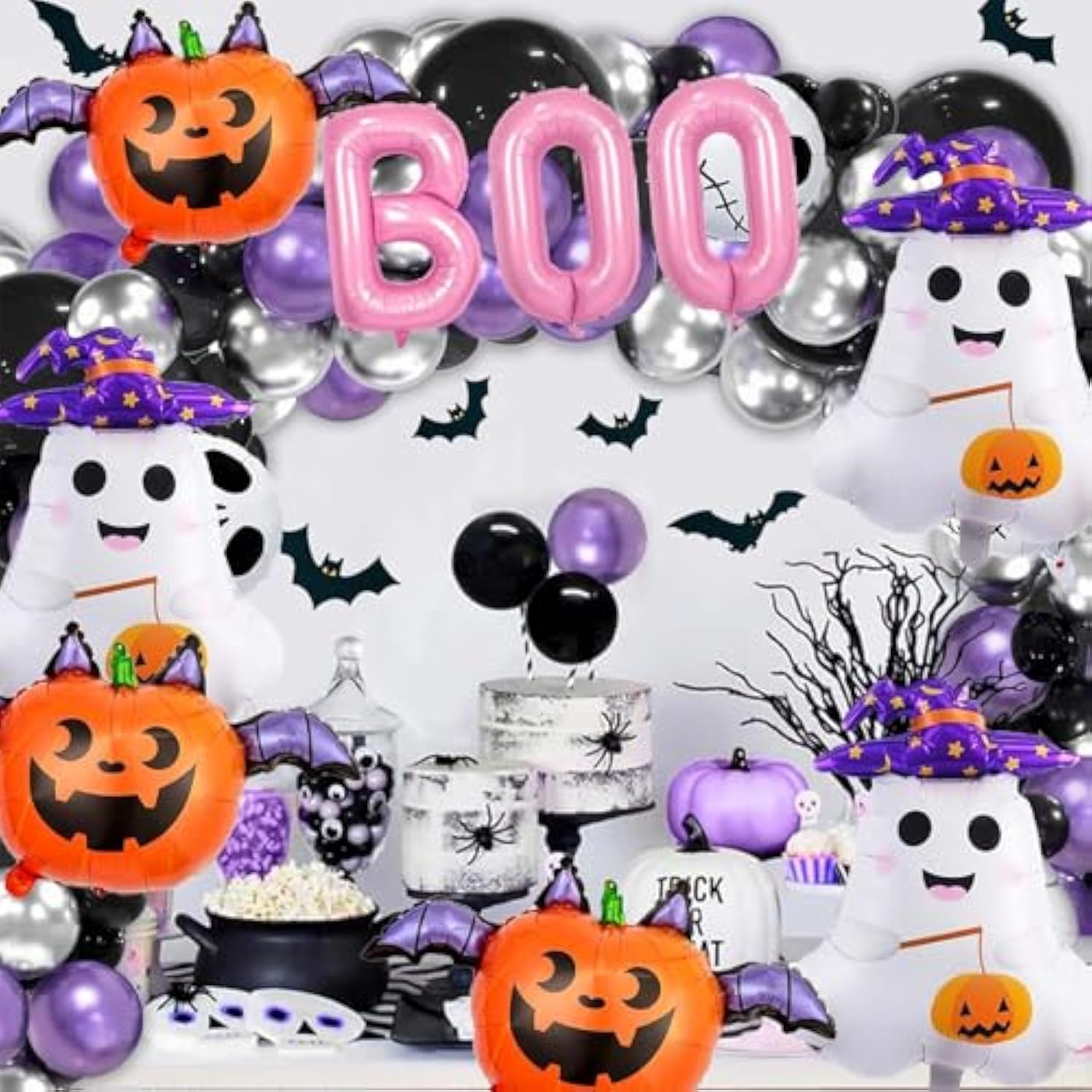 Pink BOO Ghost Pumpkin Foil Balloons Halloween Party Decorations (Purple Theme)