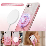 Clear Bling Soft TPU Shockproof Protection Case for iPhone 16E/SE4 with Magsafe Compatibility, Rose Gold, Includes Butterfly Kickstand and Lanyard