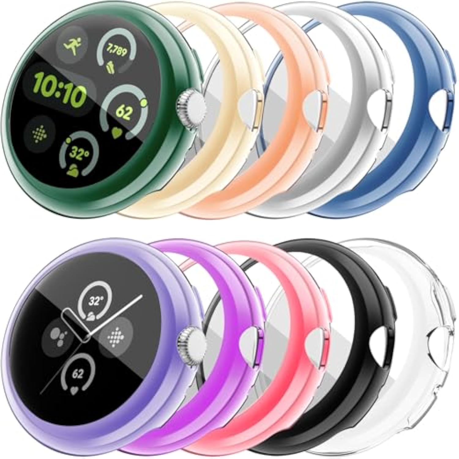 [10Pack] Watch Case With Screen Protector Compatible With Google Pixel Watch 3/2/1 41Mm, Flexible Tpu Protective Covers Bumper Accessories Scratch Resistant For Pixel Wtach 41Mm (10 Colors)
