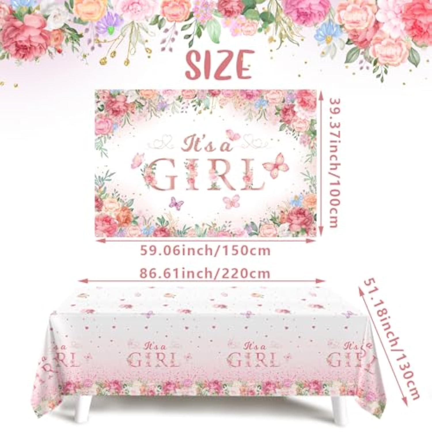 Baby Shower Decoration For Girl - 118Pcs Pink Floral Balloon Box, Rose Gold Balloons Arch Kit With Butterfly Sticker, It'S A Girl Backdrop And Tableclose For Baby In Bloom Baby Shower Decor