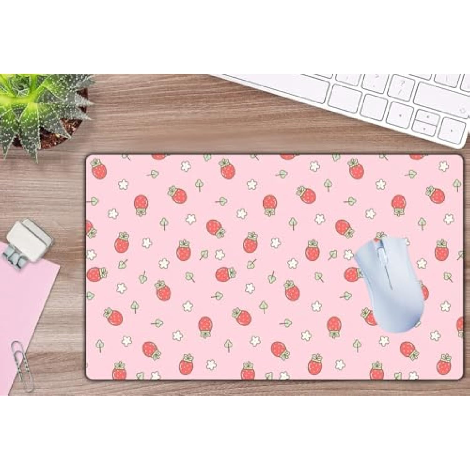 Kawaii Mousepad Cute Strawberry, Pink Gaming Deskmat, Anime Aesthetics Desk Mat, Strawberry Pastel Peach Yoghurt Kawaii Desk Pad, Cute Large Mouse Pad Mouse Mat