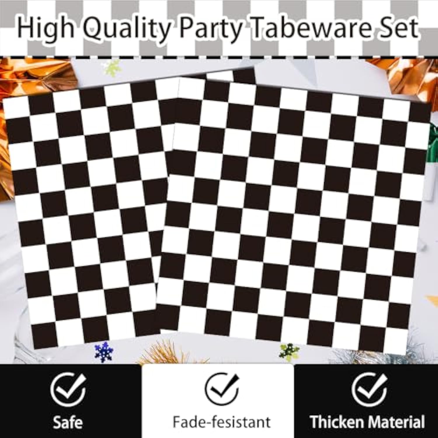 170 Pcs Race Car Birthday Party Decorations Black And White Checkered Plates And Napkins, Checkered Party Supplies Serves 24